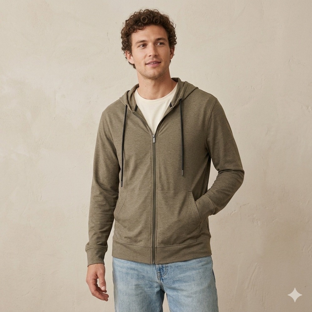 Beyond Yoga Zip Hoodie Mens Medium Olive Green Heather Full Zip Athleisure Core‎